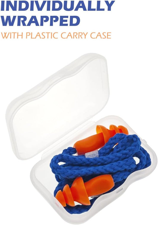 10 Pairs Corded Silicone Ear Plugs - with Plastic Carry Cases - Reusable Noise Cancelling Earplugs for Hearing Protection - Shooting Range Noise Reduction, Construction Work, Hunting Ear Protection