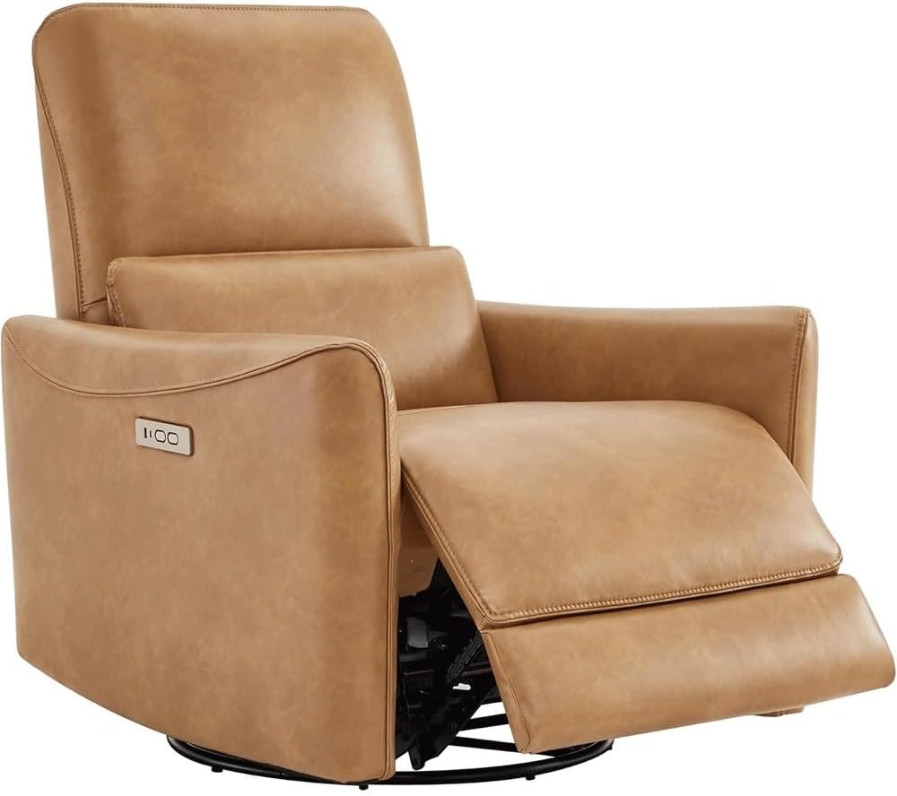 Power Recliner Chair for Living Room, Electric Leather Swivel Rocker with Lumbar Support and USB Charging Port, Ergonomic Oversized Single Sofa for Adults