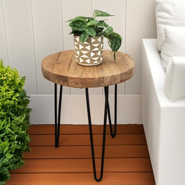 WELLAND Rustic Old Elm Round End Table 16"x16"x21" H Vintage Side Table Accent Table Plant Stand for Living Room Bedroom Home Office Patio