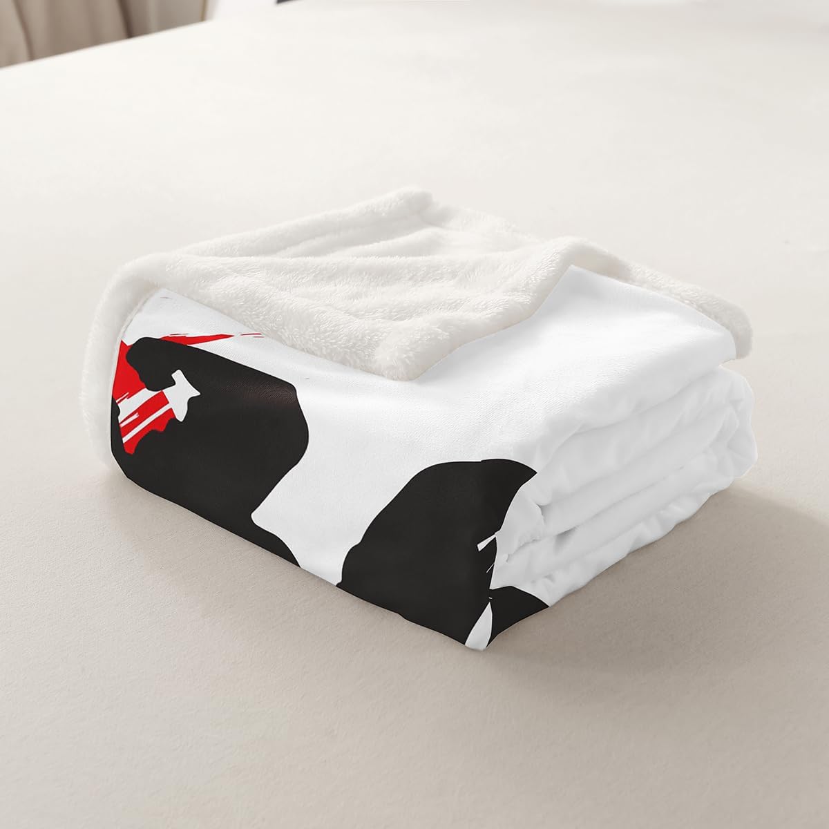 Japanese Style Sherpa Blanket Taekwondo Design Fleece Throw Blanket Black White Red Warm Plush Blanket for Sofa Couch Kids Japanese Sports Fuzzy Blanket Room Decor Throw 50"x60"