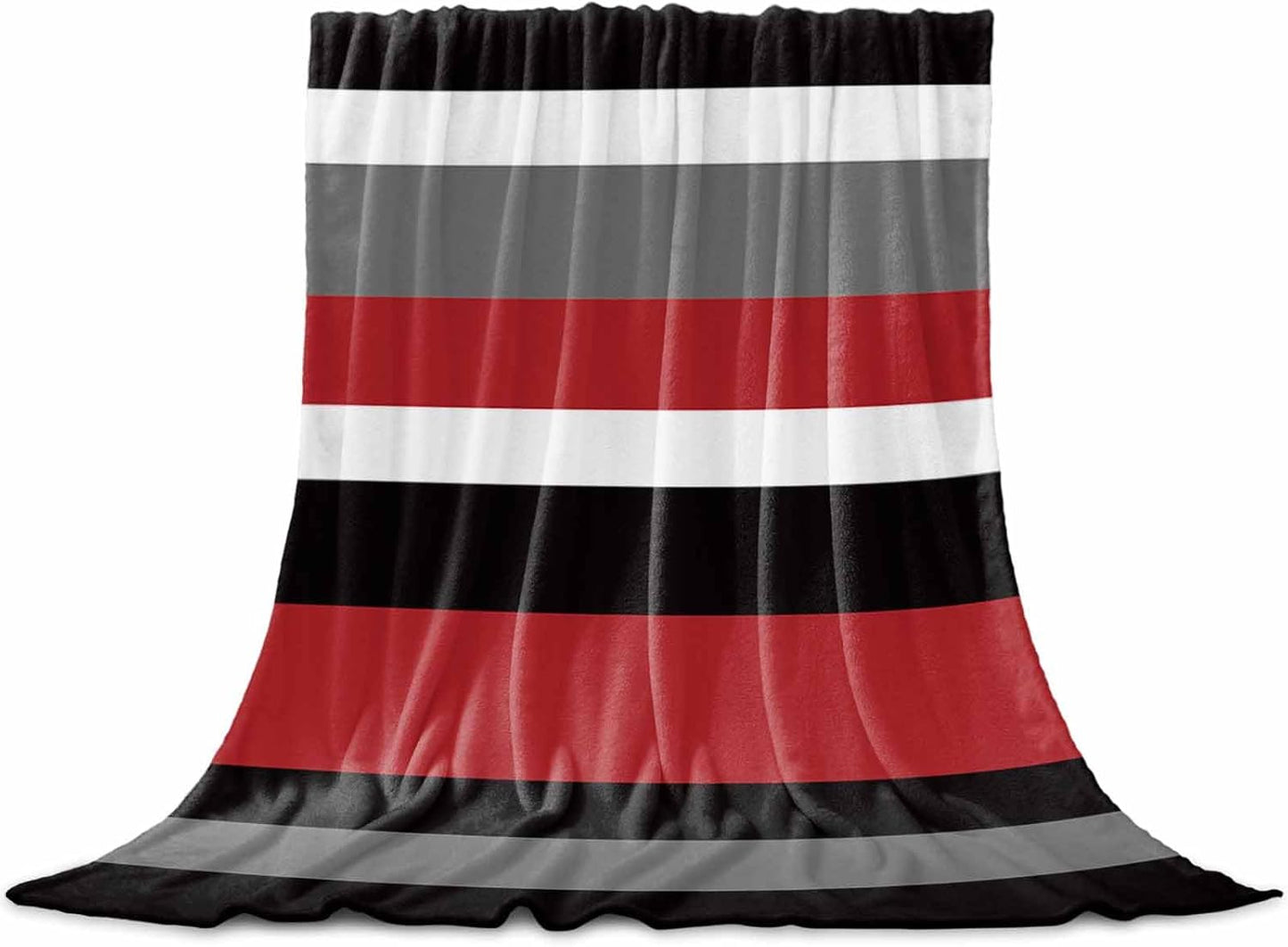 Red Black Stripes Throw Blanket, Geometric Striped Super Soft Warm Flannel Blankets for Bed Couch Sofa Lightweight Fluffy Plush Absract Bed Throws 50x60 Inch