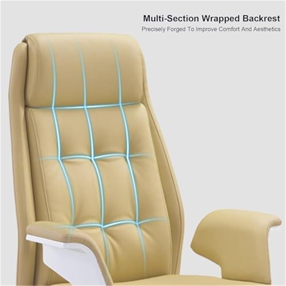 High Back Ergonomic Leather Office Chair with Lumbar Support Adjustable Height Computer Chairs for Long Hours Bedroom Vanity Workstation Reading(Black)