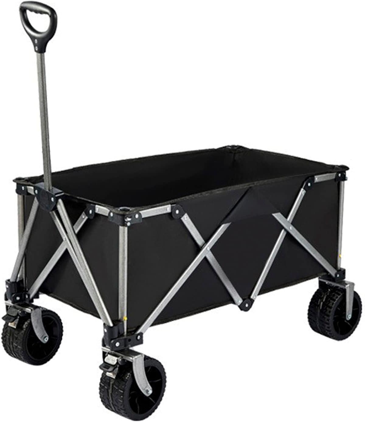 Heavy Duty Collapsible Folding Wagon - All-Terrain Beach Cart with Large Capacity for Outdoor Camping, Gardening, Fishing, Shopping & Sports - Portable Utility Trolley, Black