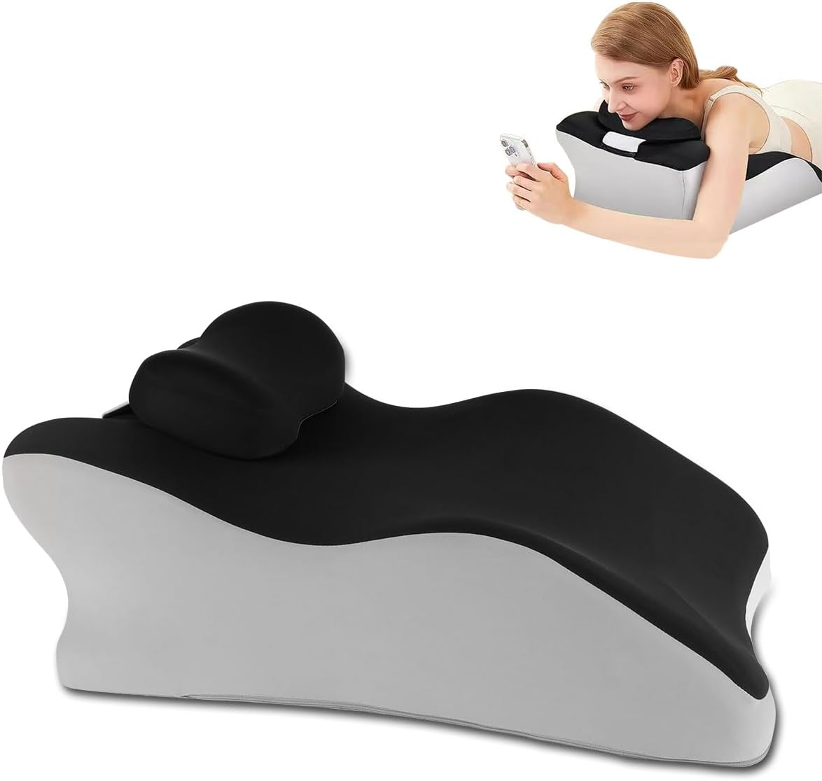 Reading Prone, Ergonomic Back Support Pillow for Bed Sitting Up Prone Pillow Face Down Sleep,Resting,Relaxing Back Pain Relief, with Washable Cover