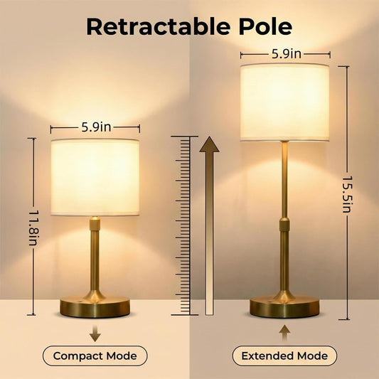 Height Adjustable Telescopic Portable Cordless Table Lamp, 5200mAh Rechargeable Battery, Dimmable Touch Control Metal Desk Lamp, Wireless Bedside Night Light for Restaurant/Bedroom/Bar/Coffee
