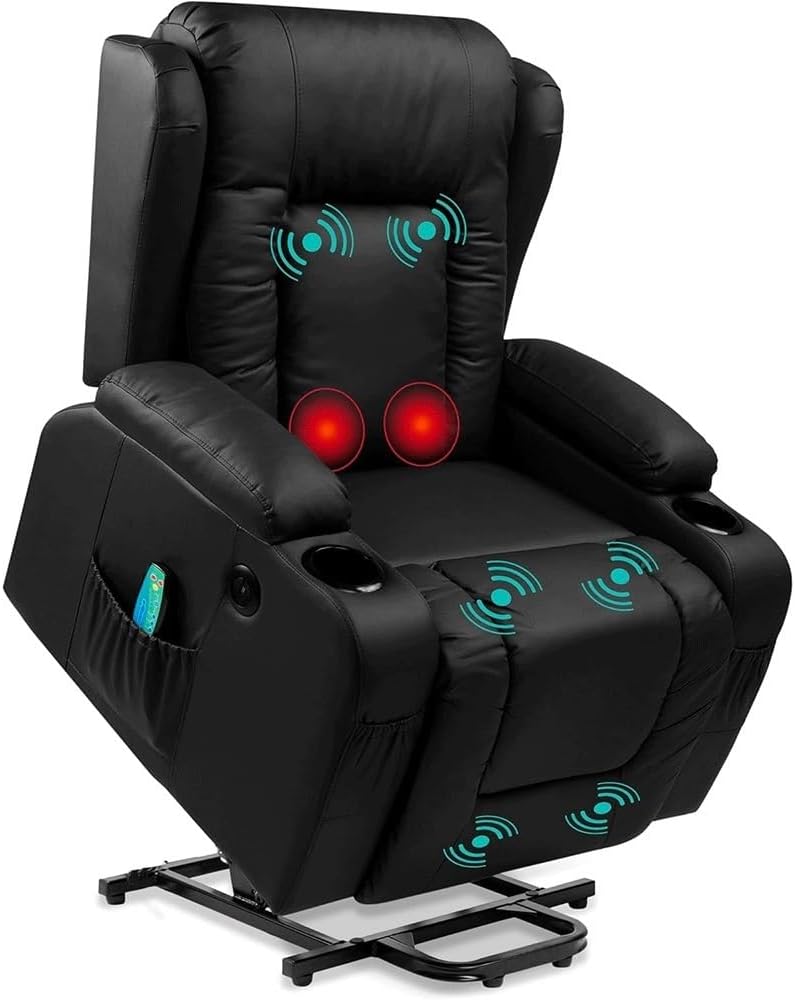 Power Lift Recliner Chair with Heat and Massage, Electric Lift Recliner Chair with USB Ports and Cup Holders, Comfortable Power Recliner Chair for Living Room