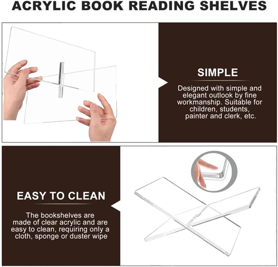 Generic Acrylic Book Stand - Clear, Stable & Widely Compatible for Books, Newspaper, Magazines, Textbooks, Recipe Holder Picture Display