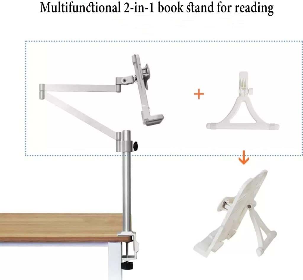 Book Stands Height Adjustable, Book Stand with Clamp, Desktop Cookbook Rest with Page Clips for Reading Hands Free, Aluminum Laptop Stand for Desk, Table Side Design (/White) (/White)