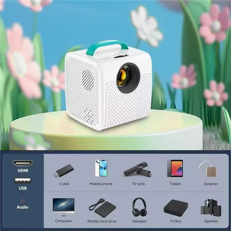 Mini Projector, 1080P Support, Book Projector for Reading, Portable Projector with Handle, USB/HDMI Connection, 50 ANSI, 20"-70" Screen Video Projector for Laptop/PC/Smartphone