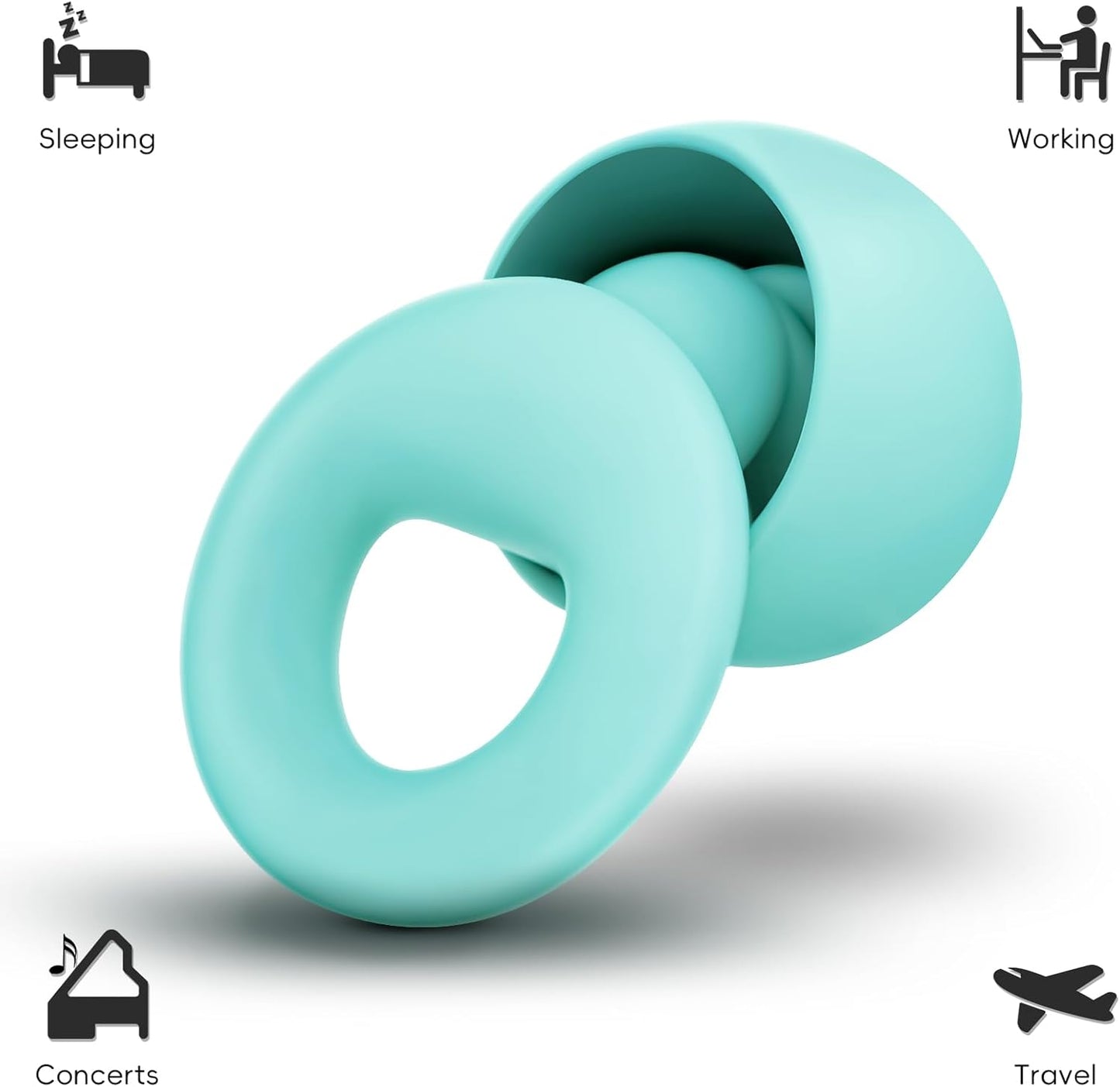 Noise Canceling Earplugs for Sleep and Concentration– New Flexible Earplugs for Better Attenuation–2 Pair Reusable –Deal for Side Sleepers &Noise Sensitive Person – 27dB Noise Cancellation–Light Green