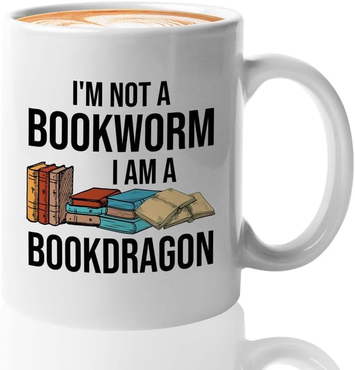 Reading Coffee Mug 11oz White - Bookworm to Bookdragon - Reader Gift Book Addict Book Lover Bookish Appreciation For Friend Novelist Writer Librarian Bookworm