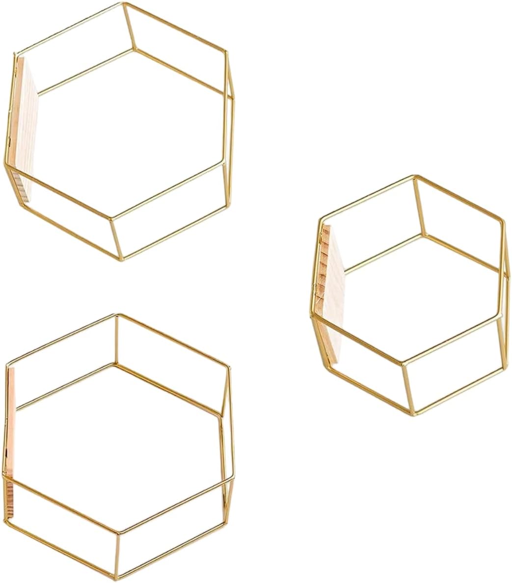 Hexagon Floating Shelves 3-Pack (6.7-11in) | Decorative Wall Mounted Hexagon Shelf, Multi-Use Geometric Metal Shelving for Living Room, Bedroom, Kitchen, Office