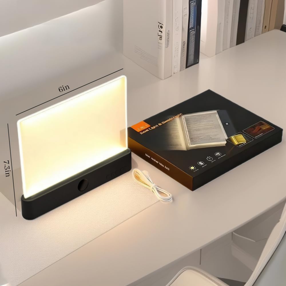 LED Book Light for Reading in Bed, Rechargeable Reading Light with 3 Colors & Stepless Dimming, Night Light with Timer for Adults, USB Eye-Friendly Lamp (Blcak)