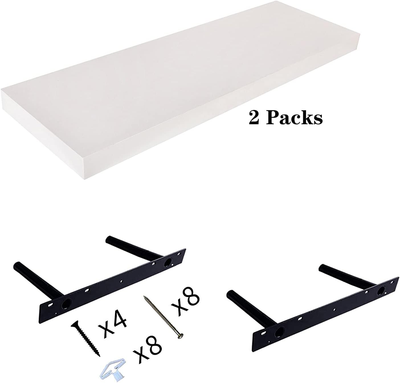 White 36" Floating Wall Mounted Shelves 2 Pack,12 Inch Deep Wide Panel Display Ledge Shelf,35.43" L x 11.81" D x 2" T