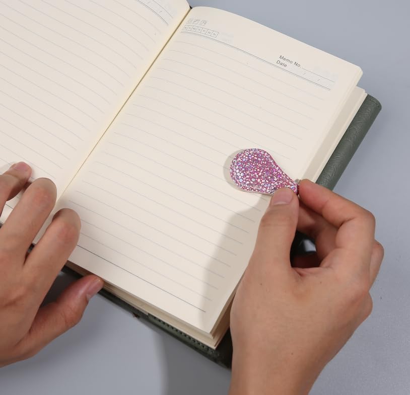 Leather Magnetic Bookmark Engraved Suction Bookmark Leather Magnetic Book Clip, Back to School, School Supplies (Diamond Pink+ slivery+Black) (6pcs)