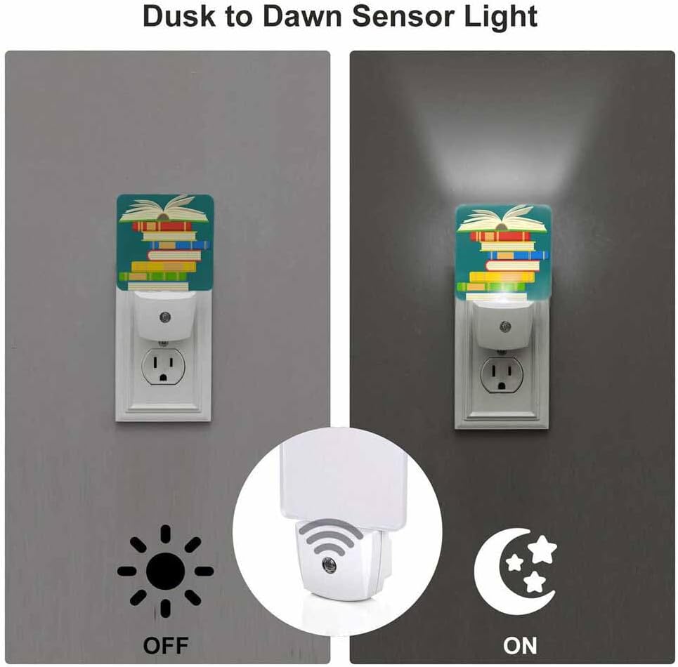 Colorful Books Night Light Study Reading Knowledge Library 0.5W Night Lights Auto LED Lamp Energy Saving Square Lights for Room Bedroom Bathroom