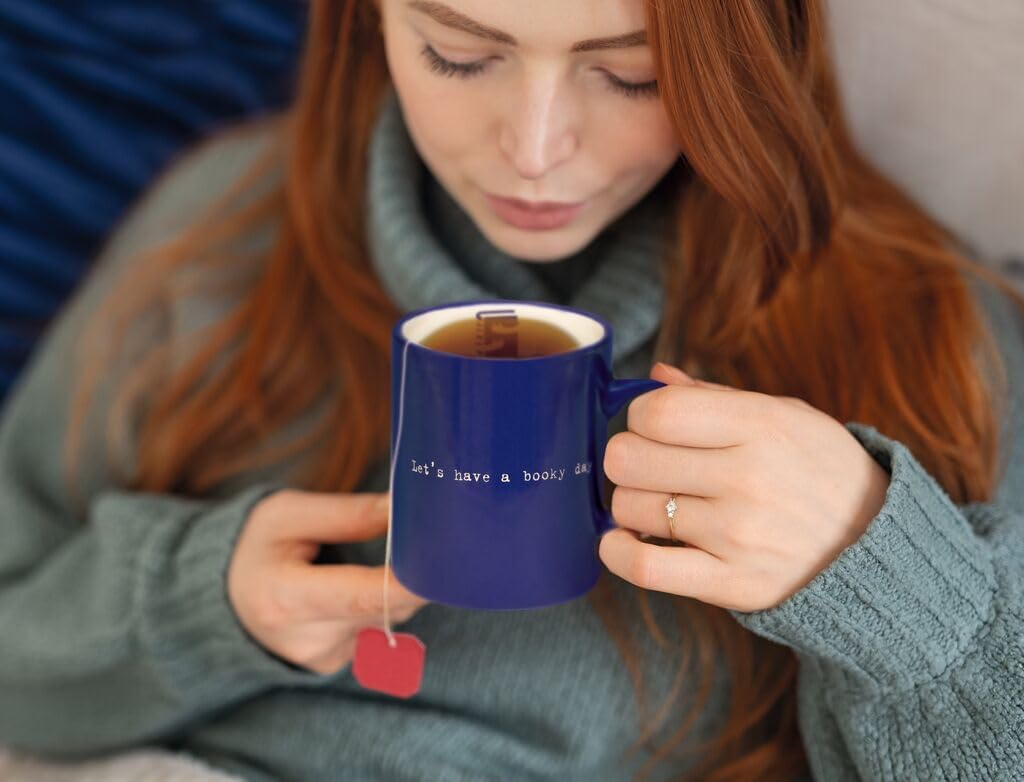 moses. libri_x Let's Have a Booky Day Ceramic Mug with High-Quality Engraving and Book Motif, Dishwasher and Microwave Safe, Coffee Mug in Electric Blue, Capacity 350 ml