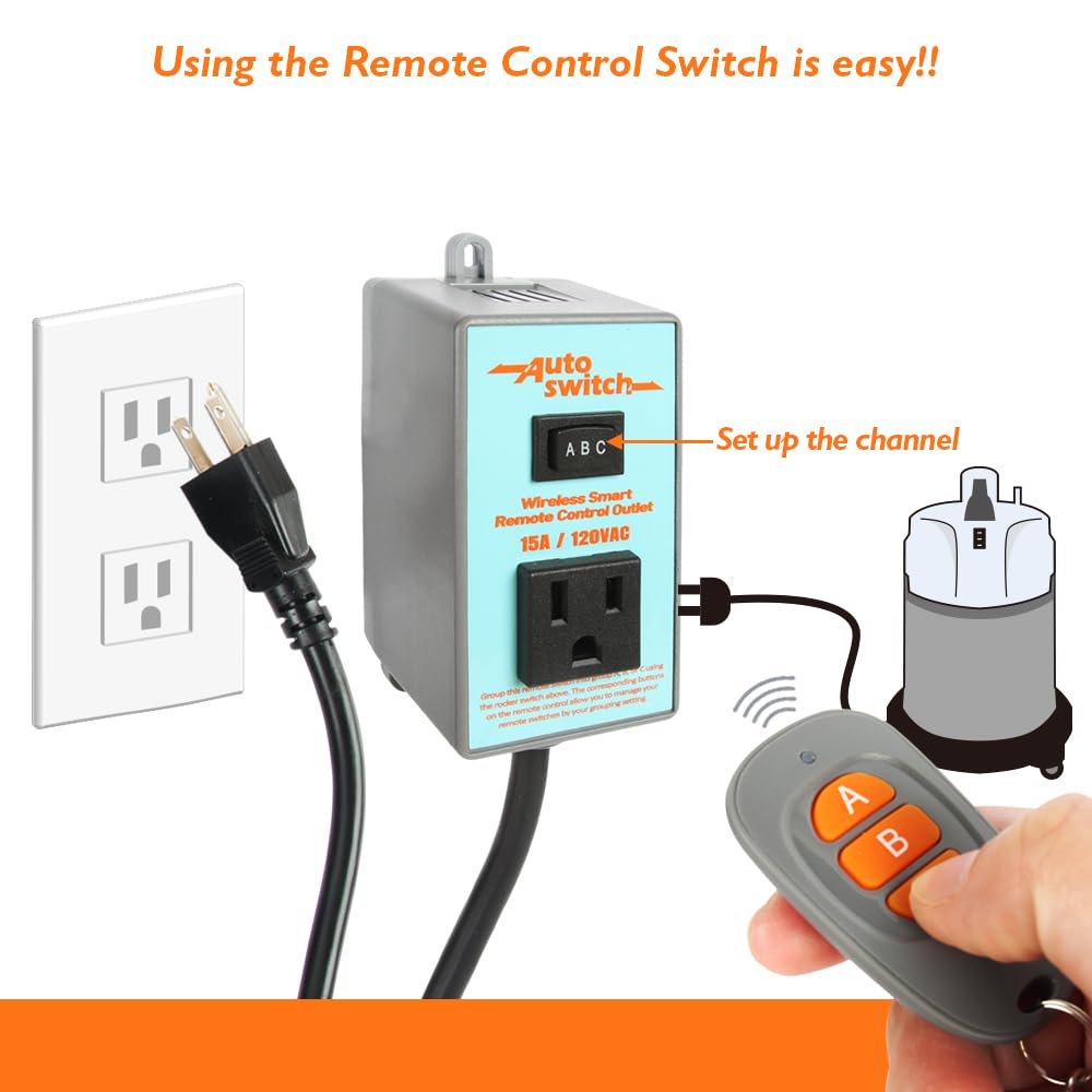 O'SKOOL Remote Control Wireless Electrical Outlet Switch, 433M Transmitter 120V Plug (Battery Included), PTA021