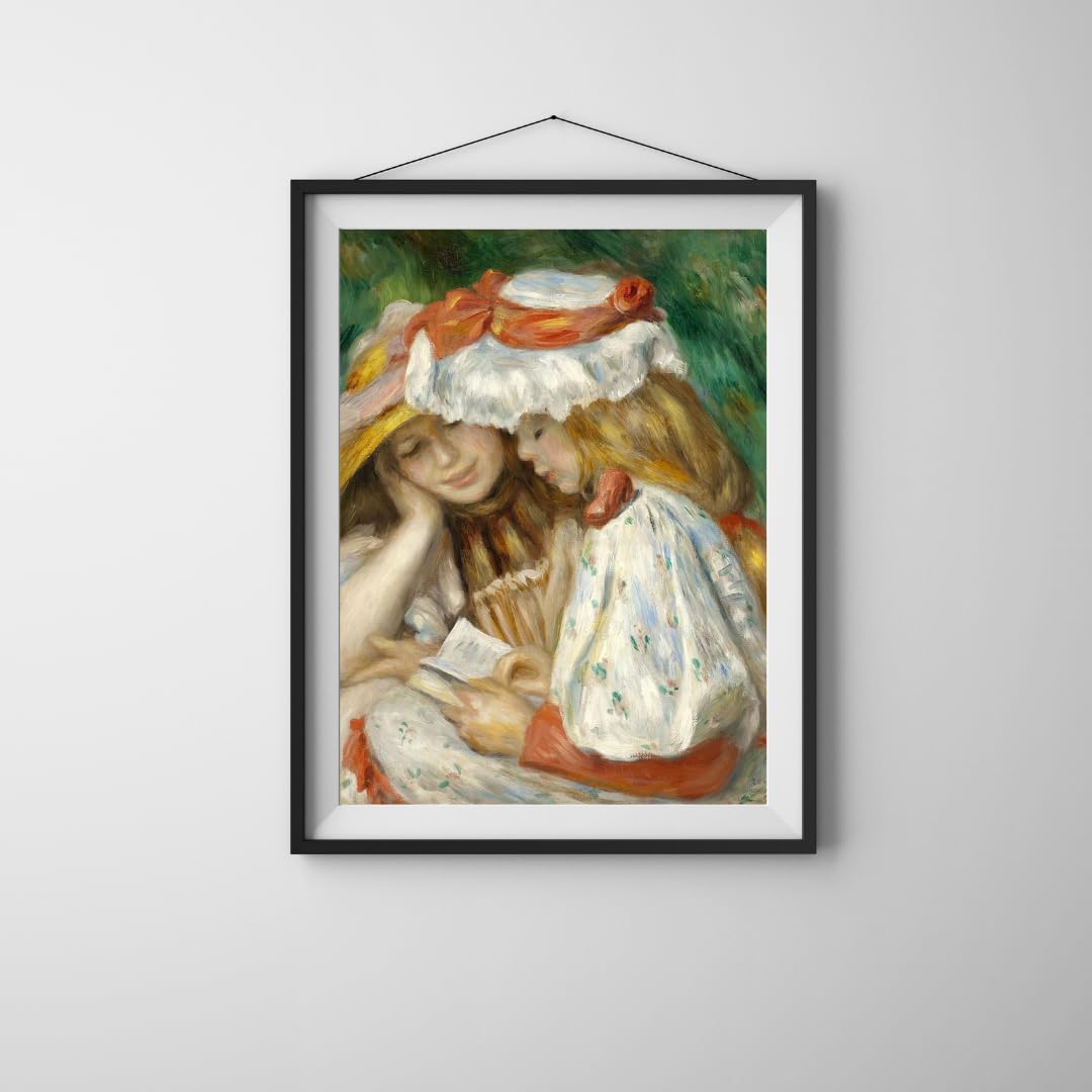 Two Young Girls Reading a Book Painting by Pierre Auguste Renoir 8"X10" Image Size on CANVAS Fine Art Print Poster Shipped Rolled-up
