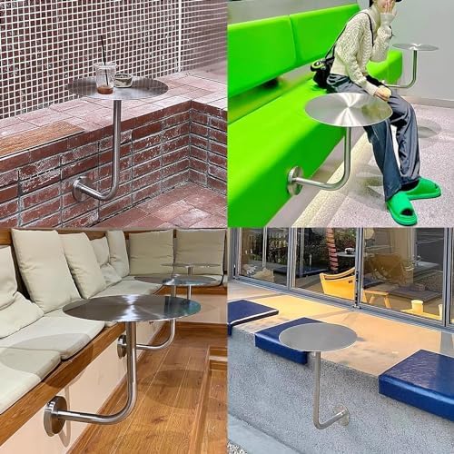 Mid-Century Modern Stainless Steel Round Cocktail Table - 50x50cm Accent Table with L-Shape Base for Bars, Cafes, Bistros - Stylish Snack & Leisure Table