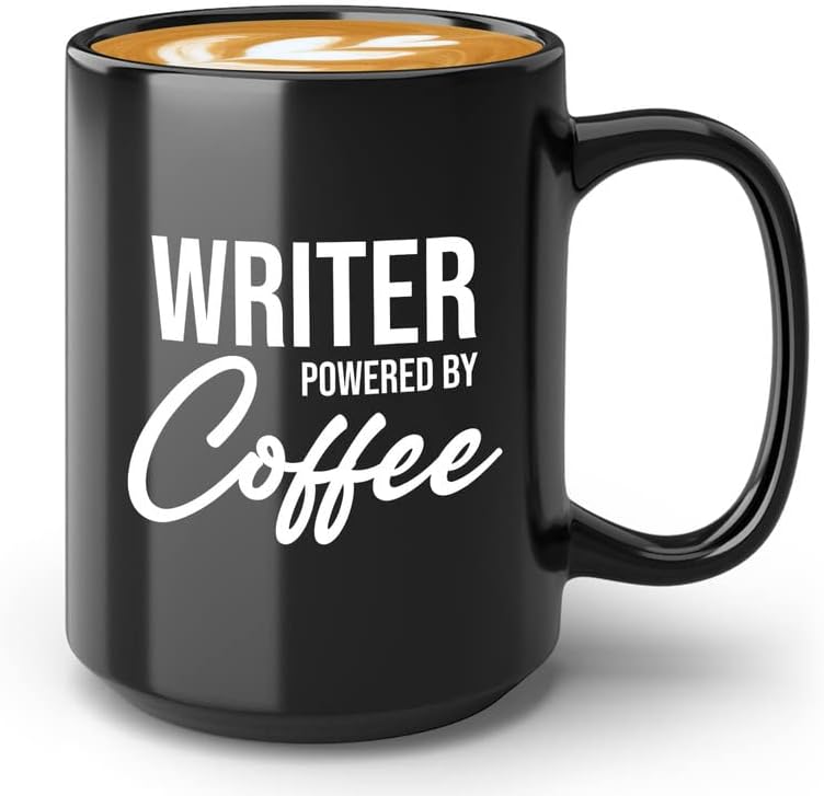 Writer Coffee Mug 15oz Black - Writer by coffee - Paper Butterfly Lid For Novelist Poet Columnist Encouragement journalist author book lover bookworm
