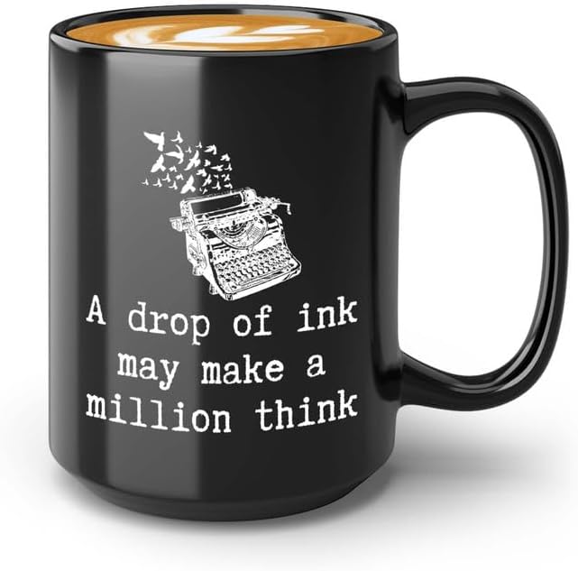 Writer Coffee Mug 15oz Black - Ink, a Million Think - Funny Author Gift To Book Lover Bookish Bookworm Writing Sarcasm Poetry Novelist Journalist