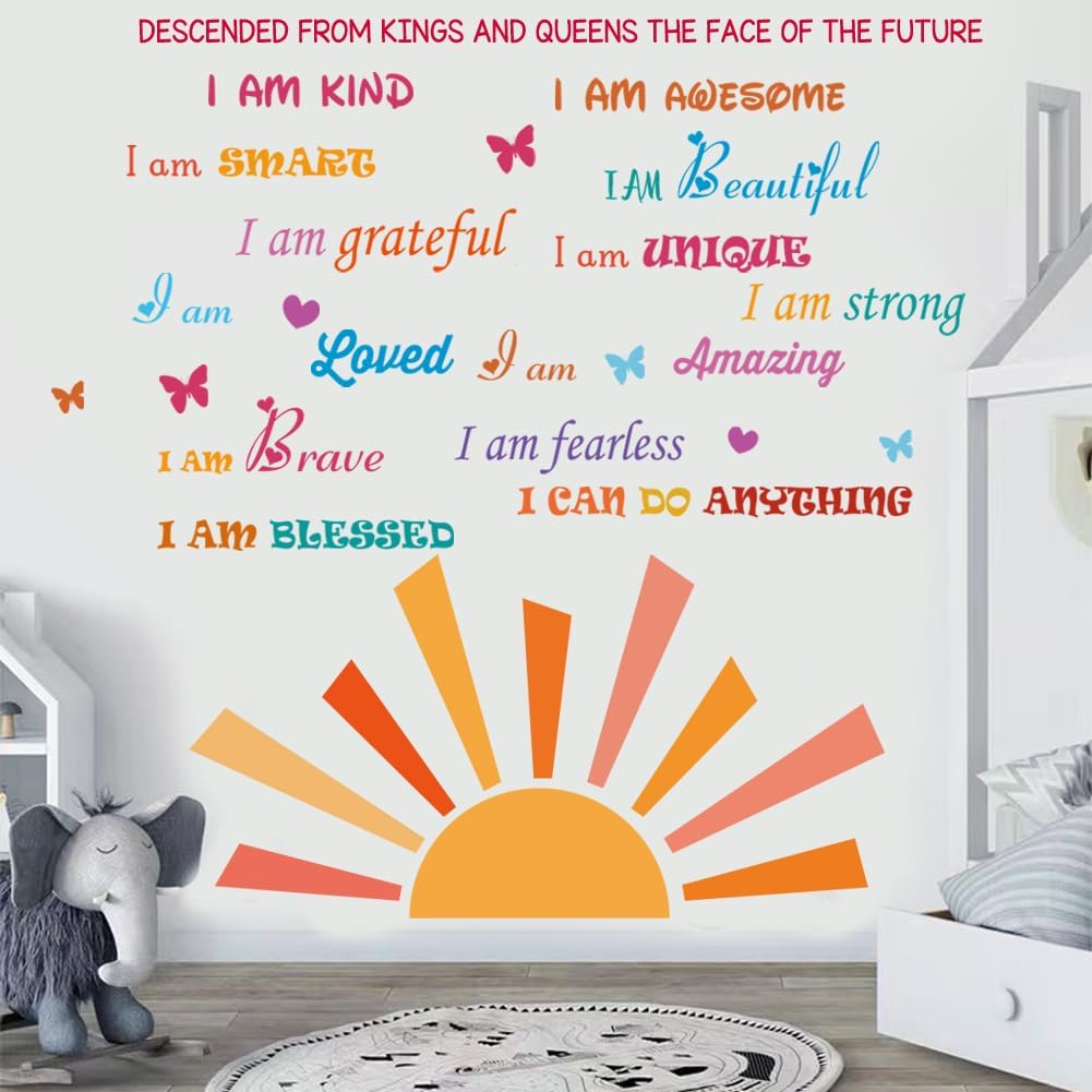 Inspirational Quotes Motivational Sayings Half Sun Peel and Stick Wall Art Decals for Baby Nursery Kids Bedroom Living Room Decoration