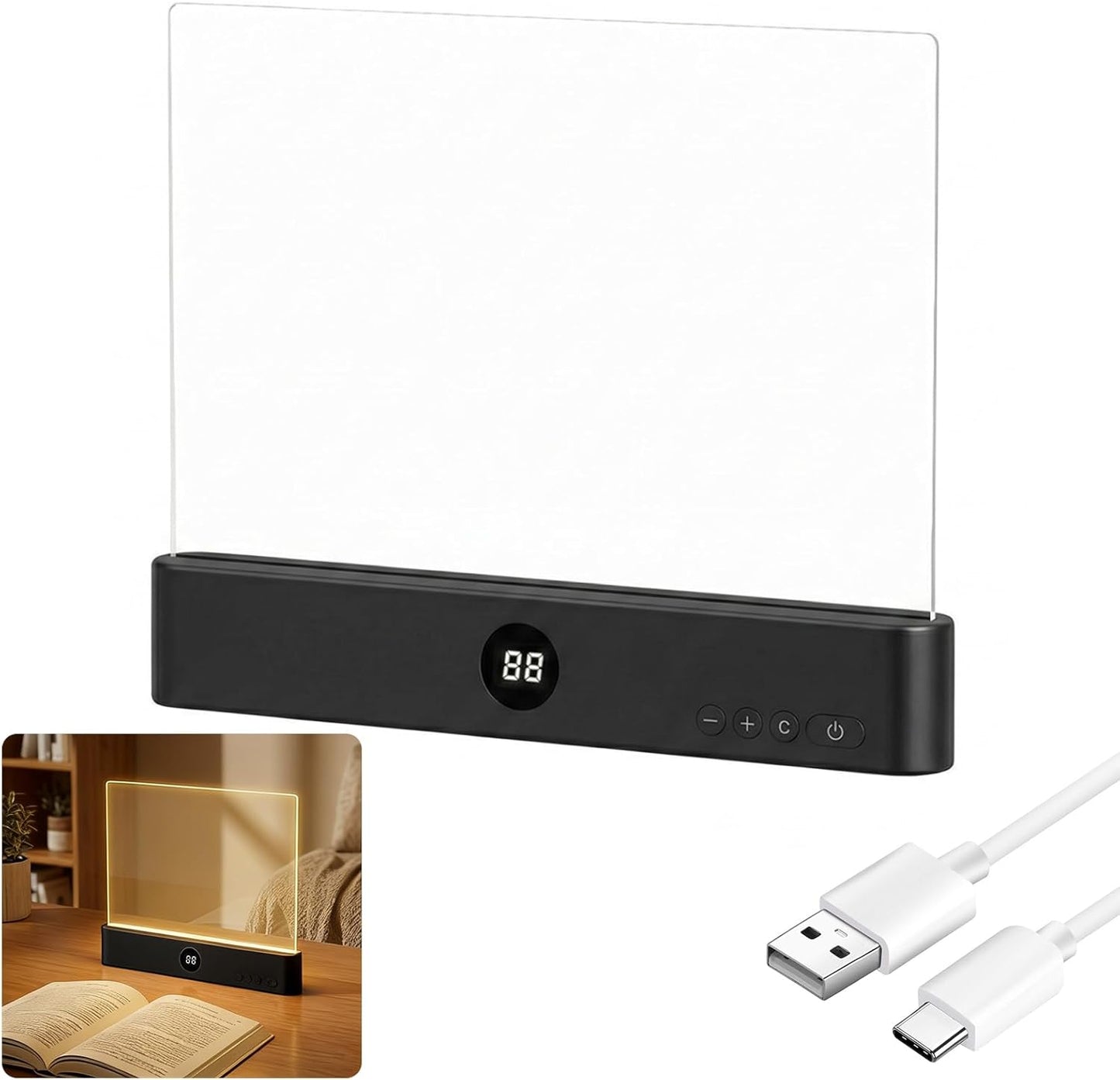 Book Light, Rechargeable Led Reading Light 3 Color Flat Book Lamp, Dimmable Panel Plate Lamp Book Full Page Light with Timer Stepless Gifts for Readers Women Men Reading in Bed at Night (Black)