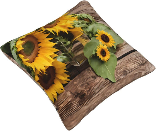 All-Season Square Pillow Covers 18"X18", Three Sunflowers, Decorative Throw Pillow Covers for Sofa Bed Couch, Hidden Zipper Cushion Cover, Square Lumbar & Accent Pillowcases for Home Decor