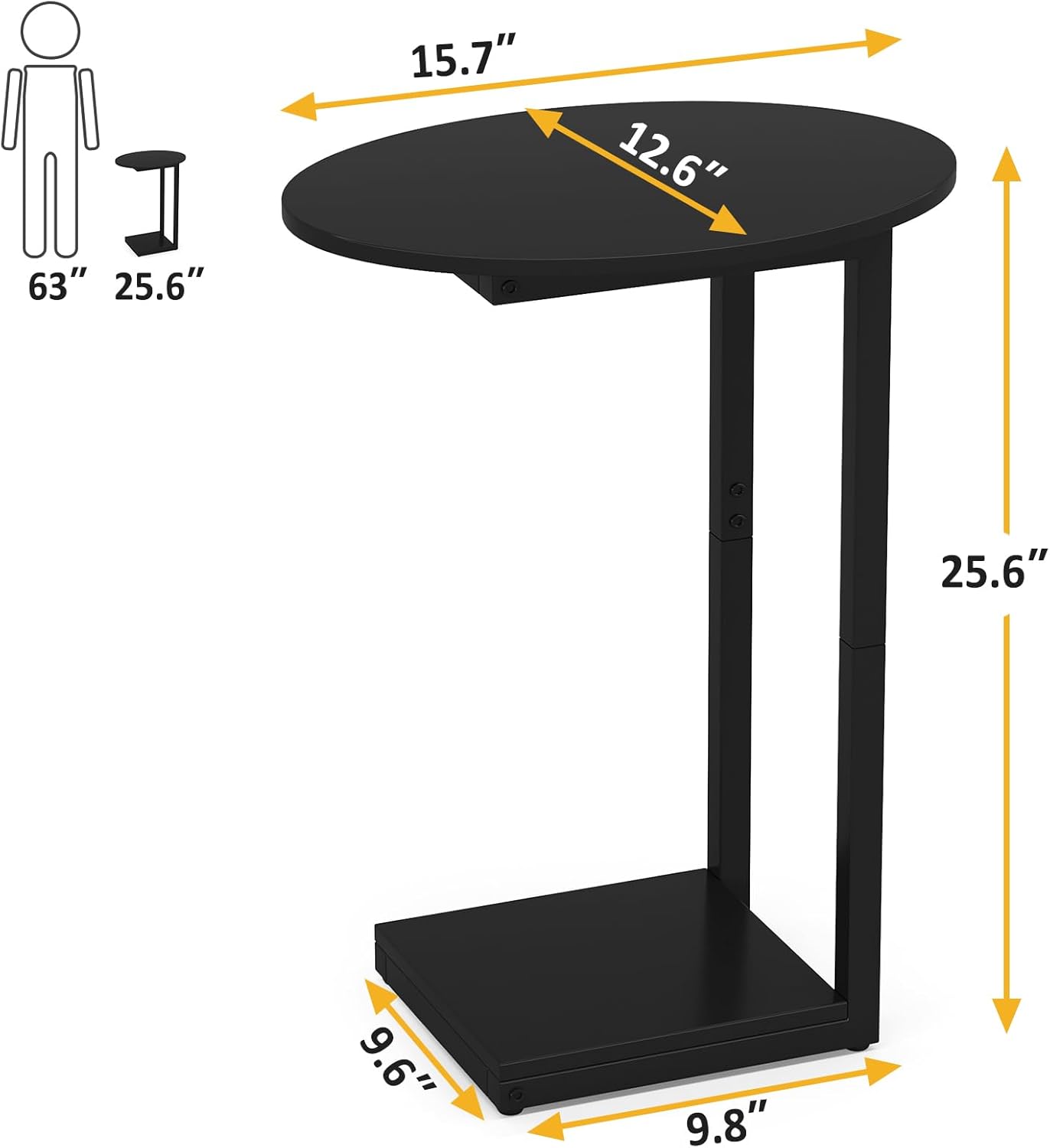 Hosfais Small Side Table End Table, C-Shaped Wood Coffee Table TV Tray for Eating Couch Tables for Small Space, Living Room, (Black)