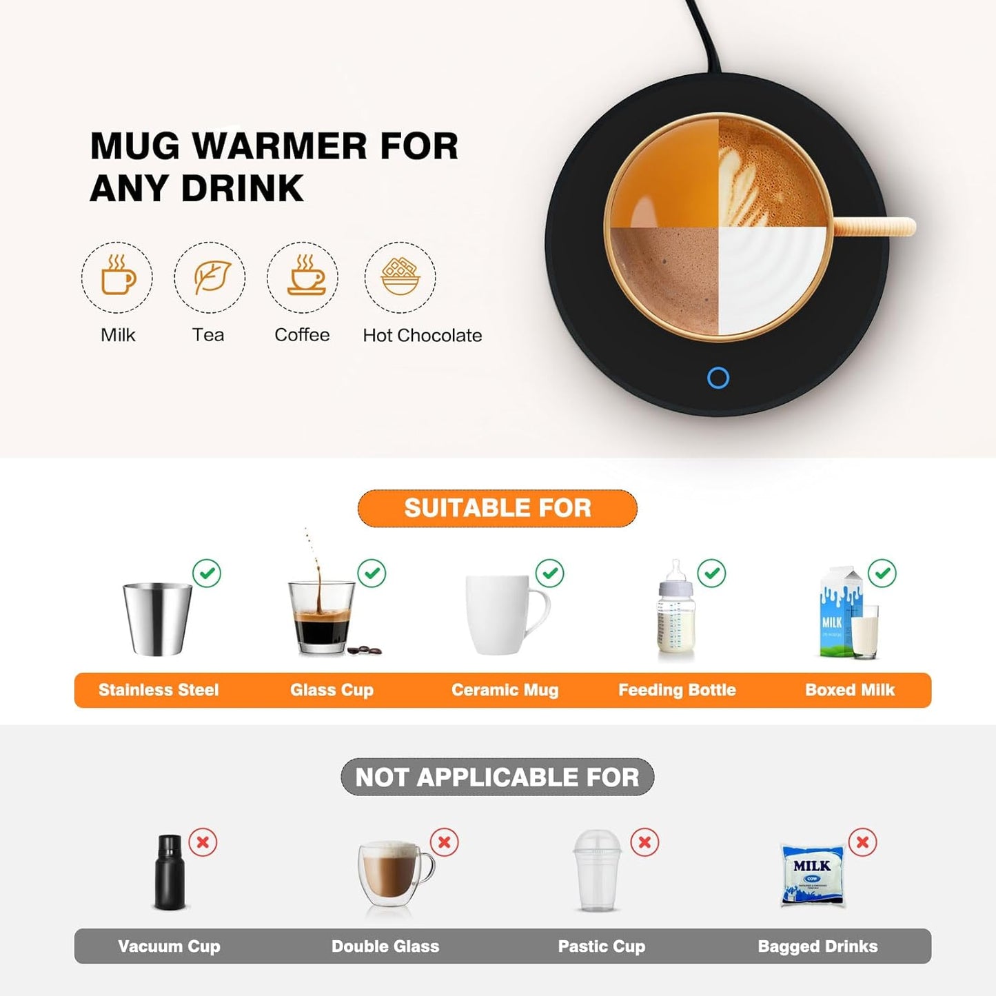 Lesipee Mug Warmer, Coffee Cup Warmer for Desk with Auto Shut Off, Candle Warmer, Electric Beverage Warmer Plate for Tea, Cocoa & Coffee, 2 Temperature Settings, for Dad Office Home
