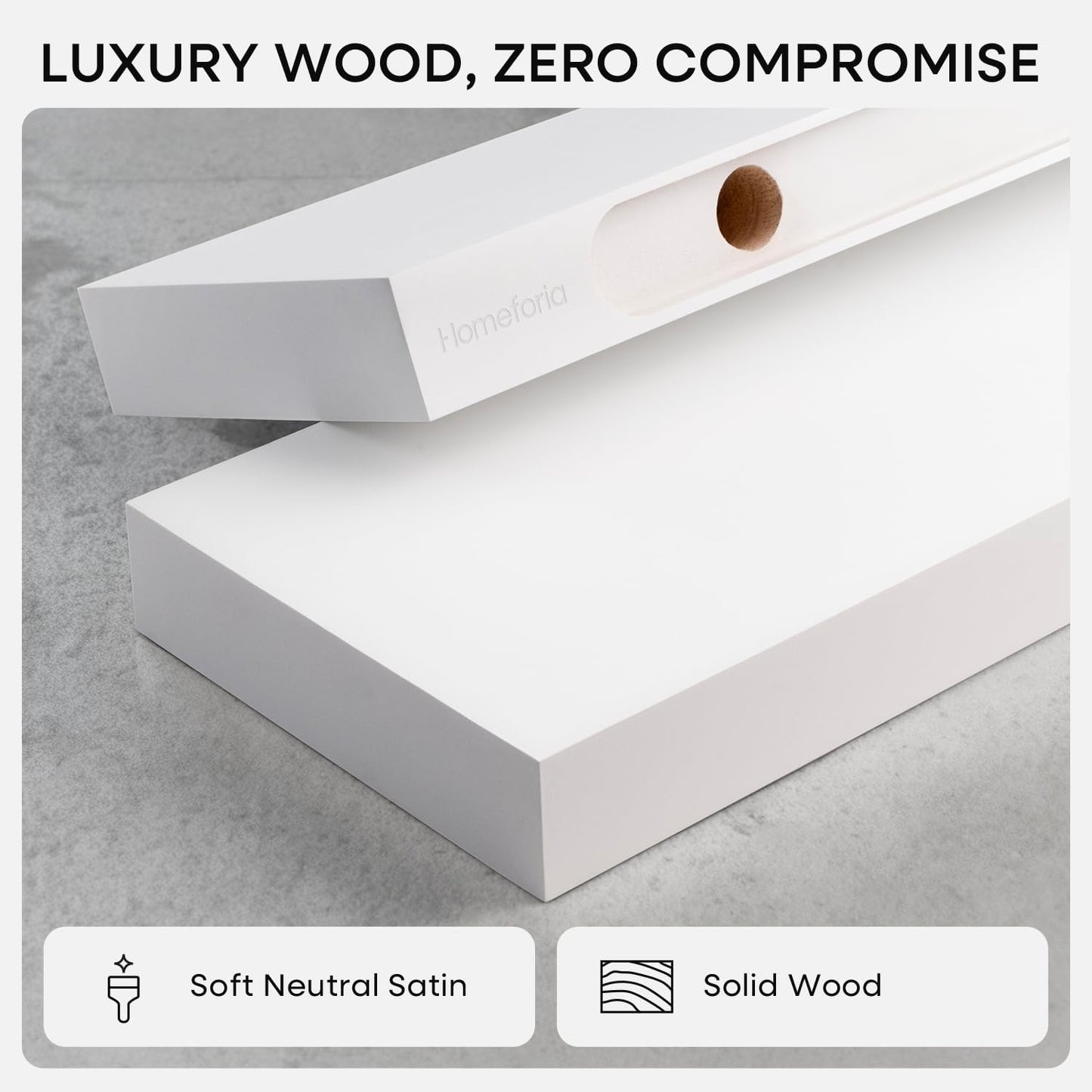 Homeforia White Floating Shelves 36 inch, High End Solid Real Wood 36inch Floating Shelf for Wall Mounted, White Wooden 36in Long Floating Shelves, Heavy Duty Bracket, 36 X 6.5 X 1.75 inches, Set of 2