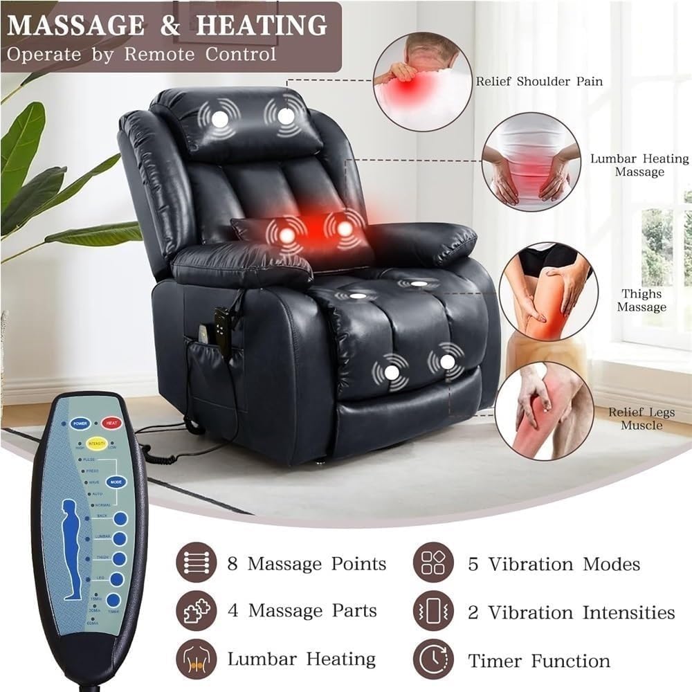 Dual Motor Power Lift Recliner Chair with Infinite Position Massage and Heating Lay Flat Electric Lounge Chairs with Remote Control for Elderly Living Room Bedroom