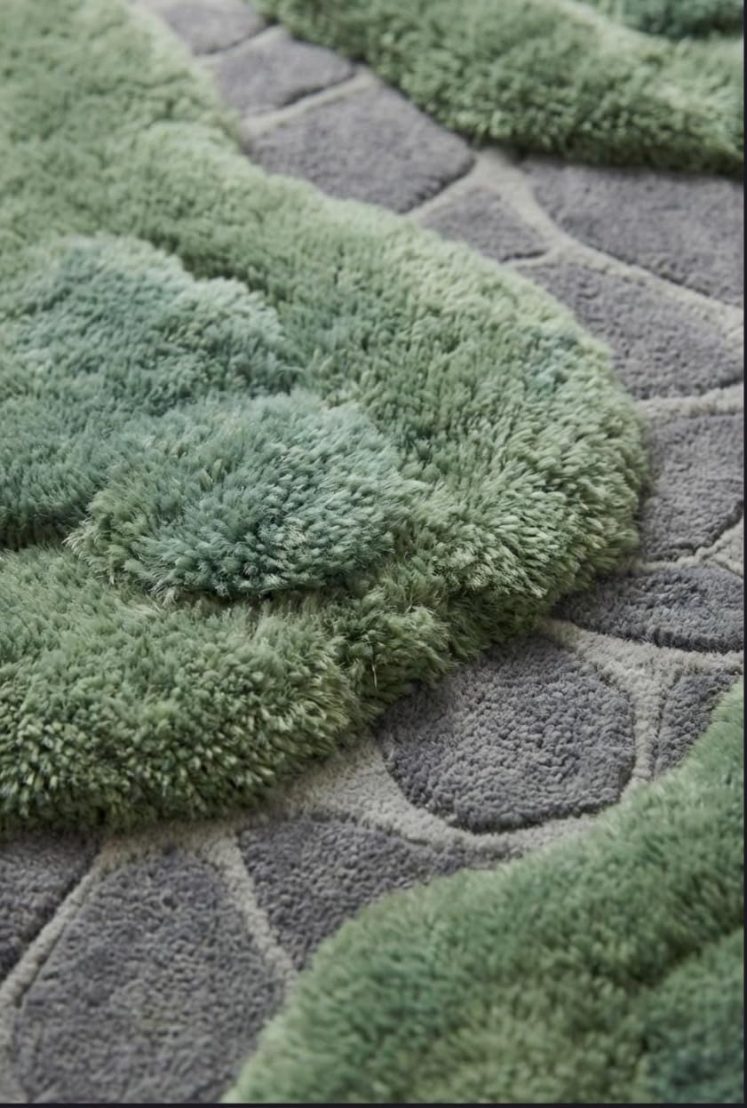 3D Pebble Stone Area Rug, Green Beige and Blush, Fluffy Tufted, Irregular Shape, Living Room Decor (Green with Grey, 8' x 10' Feet)