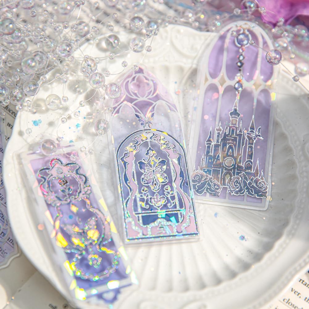 40Pcs Holographic Bookmark, Transparent Waterproof Flashing Castle Butterfly Flower Bookmarks, Rose Floral Window Bookmark Book Markers for Book Lover Kids Teacher Student Birthday Gift (Holo)
