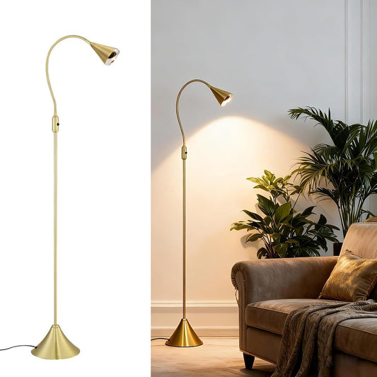 HomeFocus - LED Floor Lamp,Standing Lamp for Reading,Eye-Caring,Stepless Dimming,Floor Lamp for Living Room,Bedroom,LED 5W,Energy Efficient Super Bright (Metal,Gold)