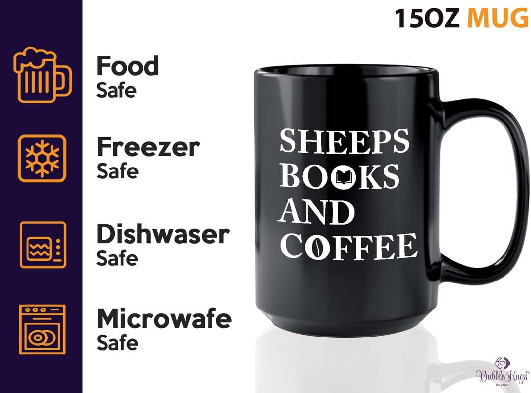 Book Lovers Coffee Mug 15oz Black - Sheep Books And Coffee - Animal Lovers Caffeine Addict Booked Teacher Author Farmer Goat Herbivorous Pet