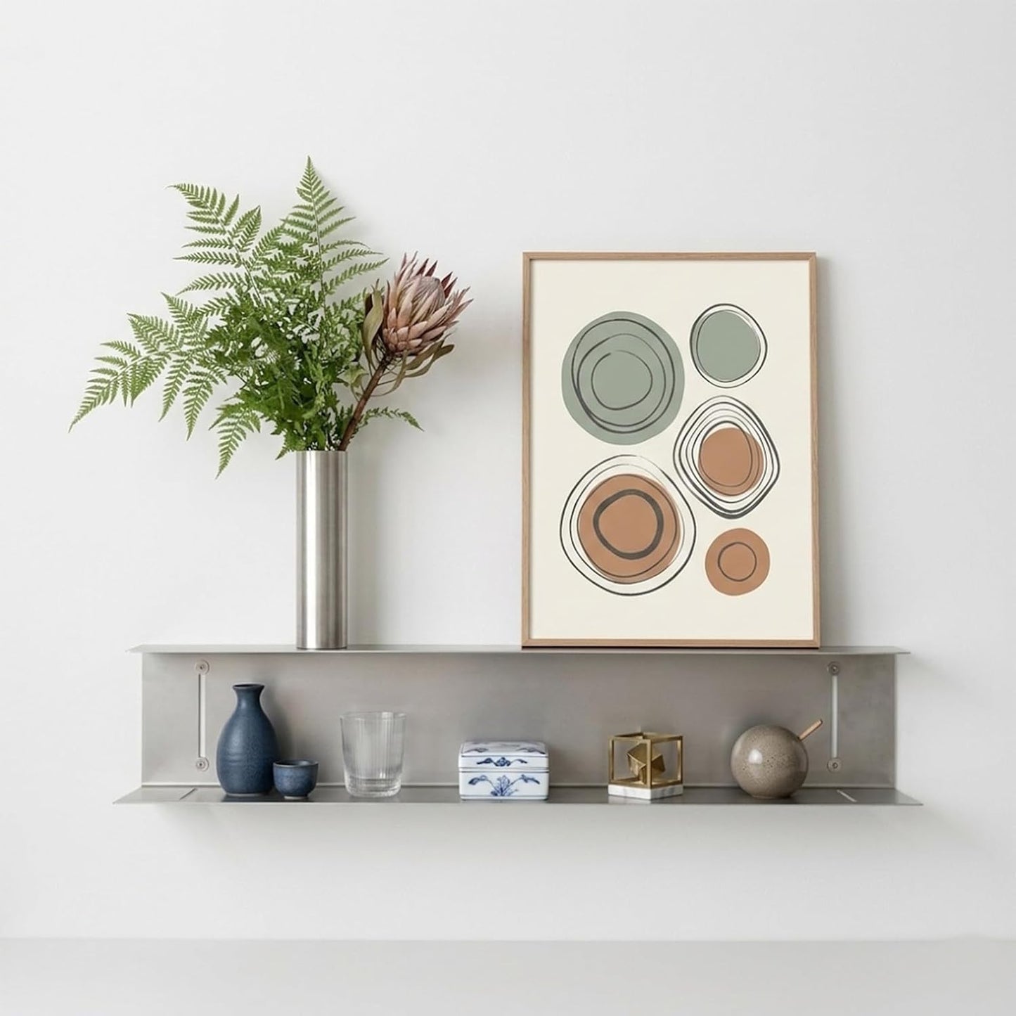 Stainless Steel Floating Shelf Picture Ledge, 23.6 Inch Wall Mounted Display Shelf with Back Guard, Heavy Duty Bathroom & Kitchen Wall Shelf for Decor, Books, Plants and Storage