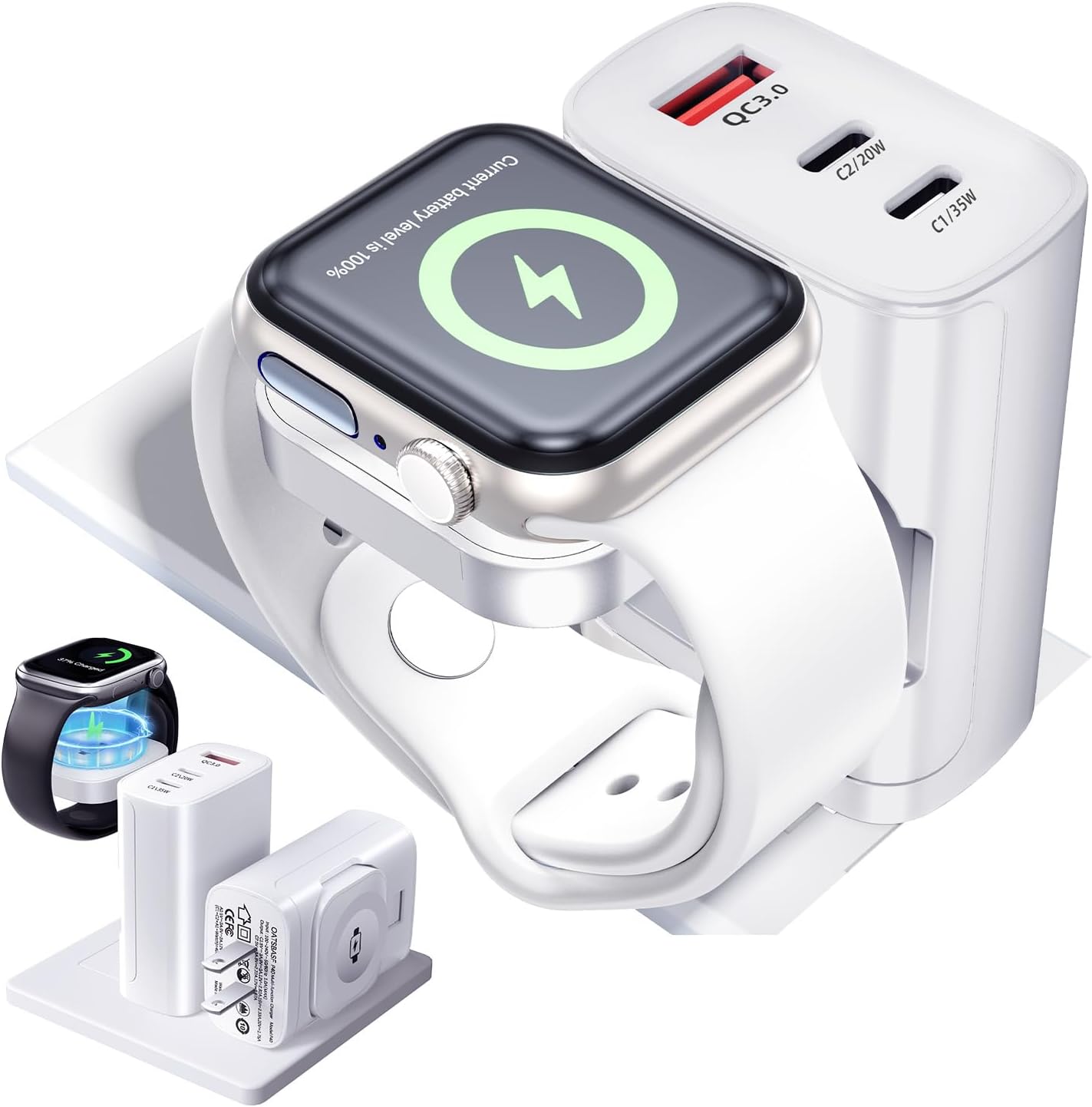 4 in 1 for Apple Watch Charger,Wireless Magnetic iWatch Charger,Portable Travel Essentials 40W USB C Fast Charging Block for Phone AirPods iWatch Ultra/SE/11/10/9/8/7/6,iPhone 17/16/15/14Devices,White