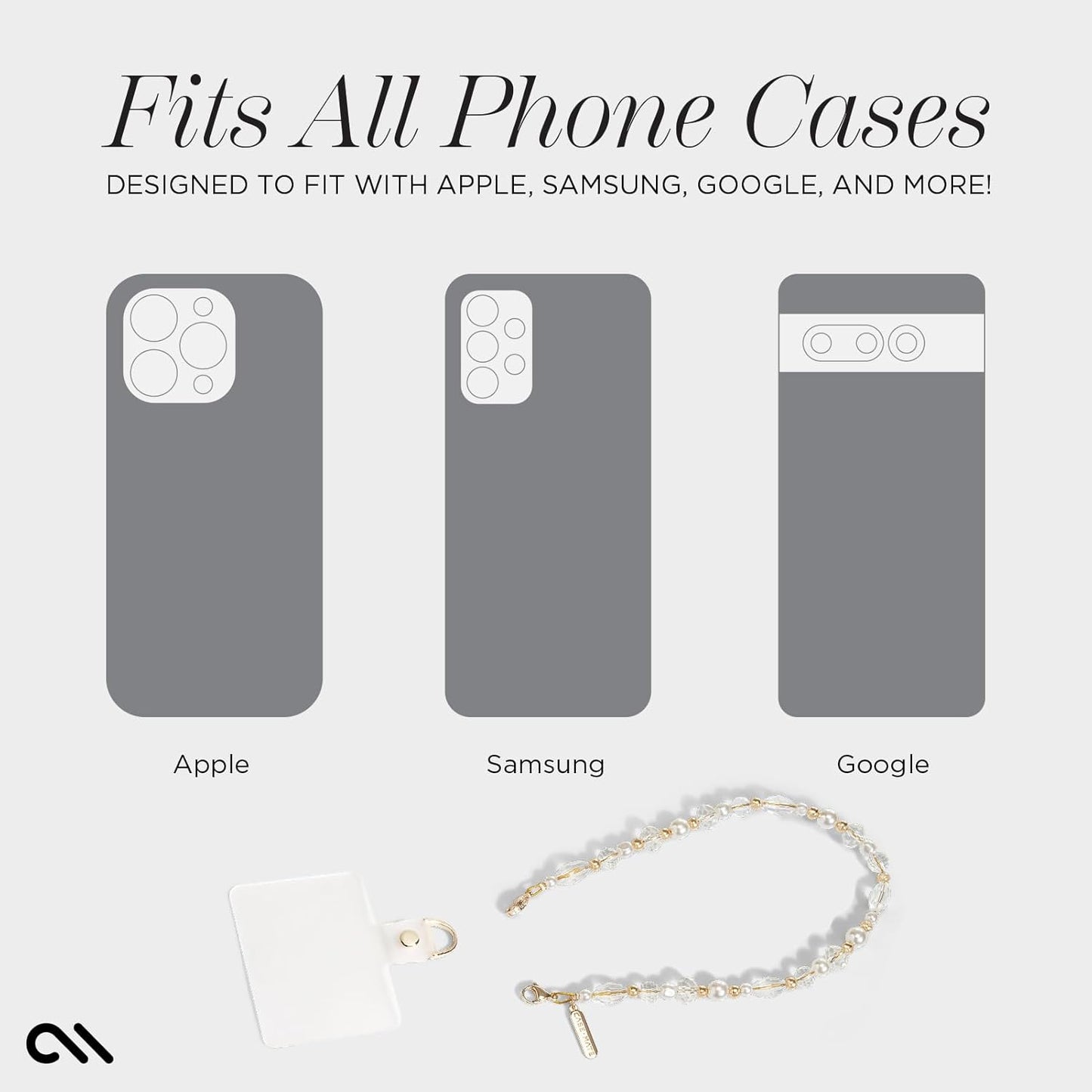 Case-Mate Beaded Phone Charm - Detachable Anti Theft Strap - Hands-Free iPhone Wrist Strap for Women - Phone Chain Wristlet - Fits Galaxy, Pixel and More - Crystal Pearl Gold