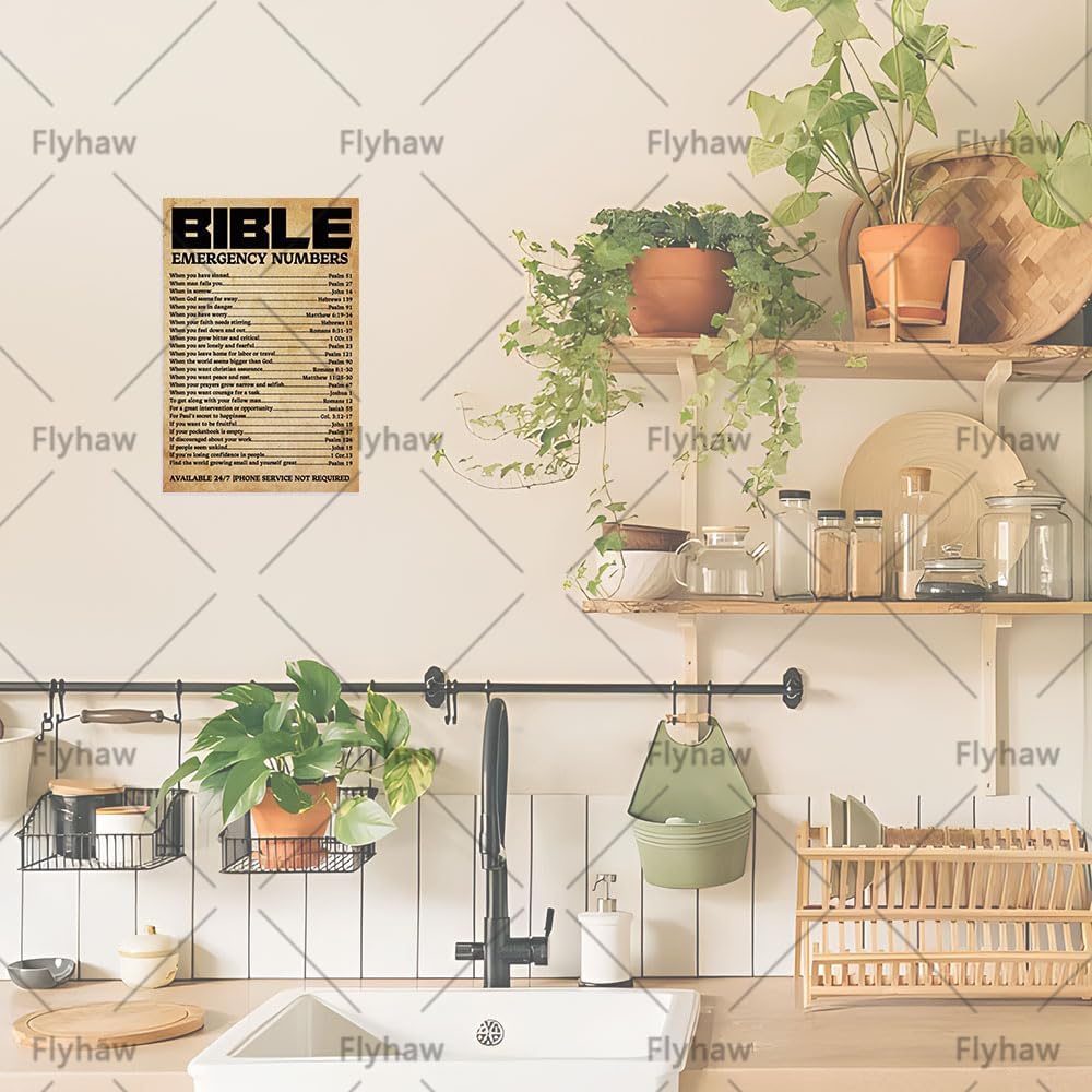 Bible Emergency Numbers Christian Wall Decor Metal Tin Sign Bible Inspirational Wall Art Tin Poster Christian Gift Bible Posters For Living Room Decor Office Decor Church or Room 8x12 Inch