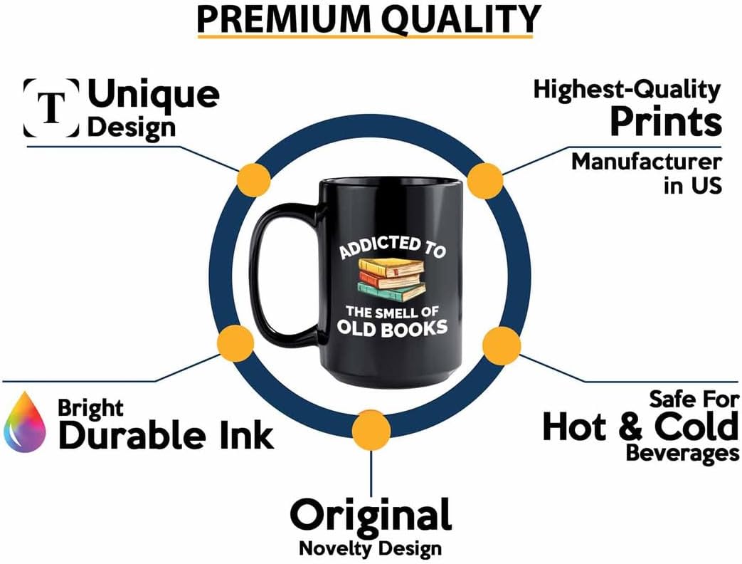 Book Lover Coffee Mug 15oz Black - Addicted to the smell - Gift For Poets Bookish People Bibliophile Librarian Book Club Reader