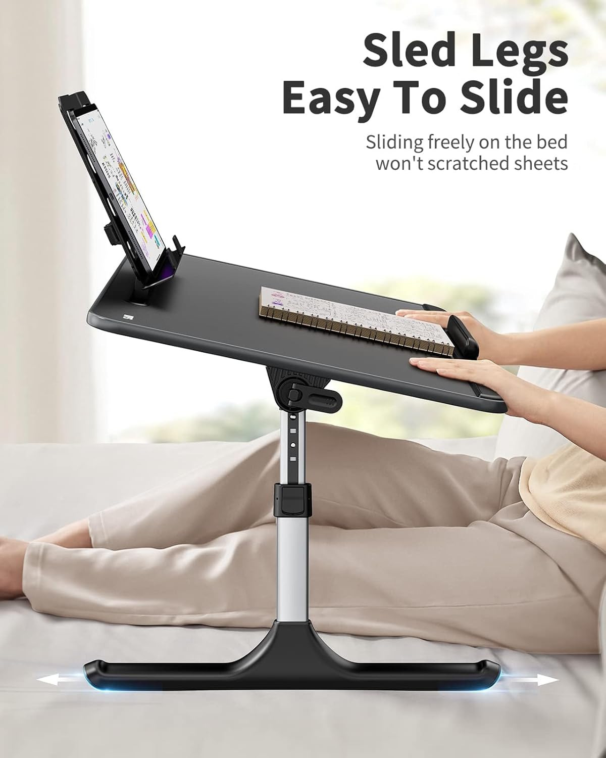 SAIJI Lap Desk for Bed, X-Large Foldable Laptop Table with Book Stand, Wrist Rest, Extra Leg Room for Sofa Couch Floor (Black)