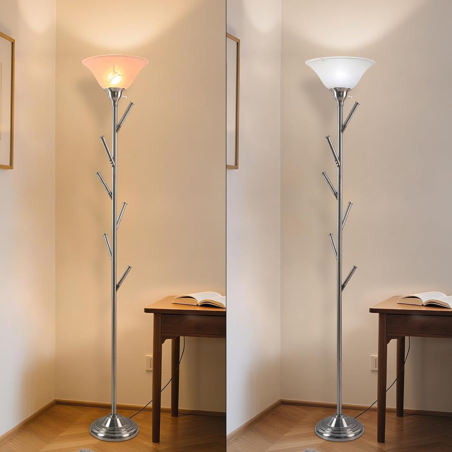 Tall Floor Lamp for Living Room, Torchiere Floor Lamps with 6 Hooks Clothes Rack, Coat Tree of Standing Lamp for Bedroom Office Corner