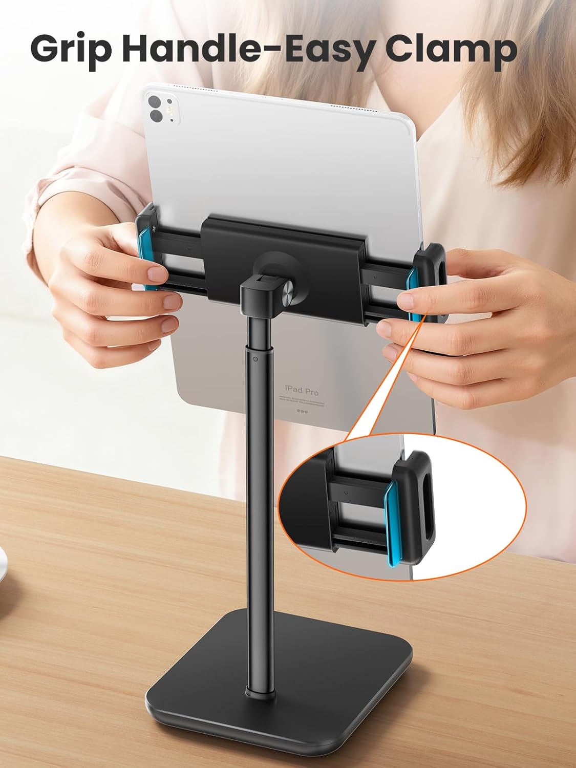 tounee Tablet Holder Stand, Portable Monitor Stand- 4.4lb (2kg) Holding Strength, Height Adjustable Up to 18.11" Compatible withs iPad, Kindle, Portable Monitor, All 4.7"-16" Devices - Black