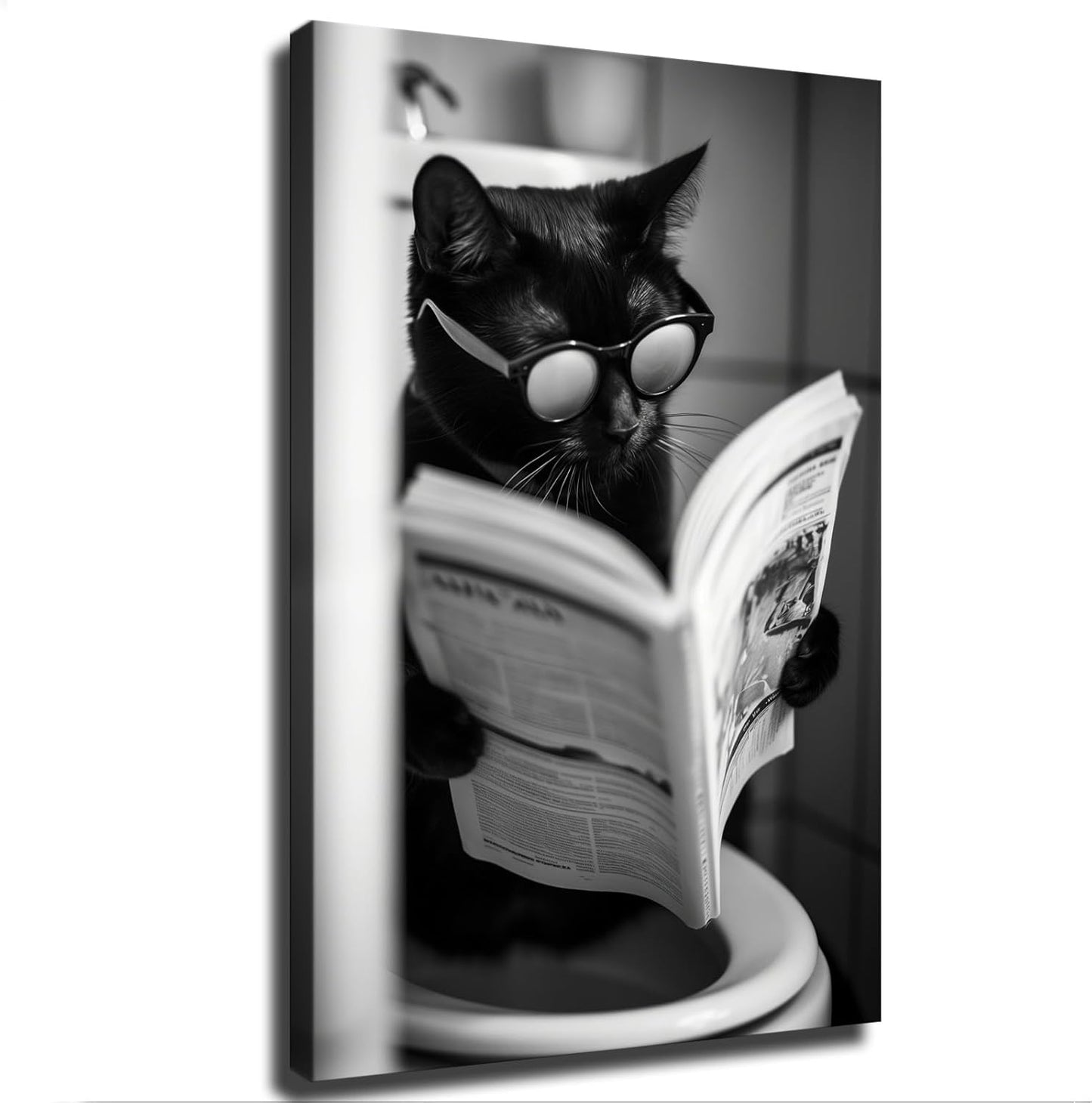 chenmjj Animal Cat Reading Newspaper in Toilet Print Poster Picture HD Print Poster Retro Painted Modern Home Bedroom Room Aesthetic Decoration Canvas Art (08x12inch Unframed)