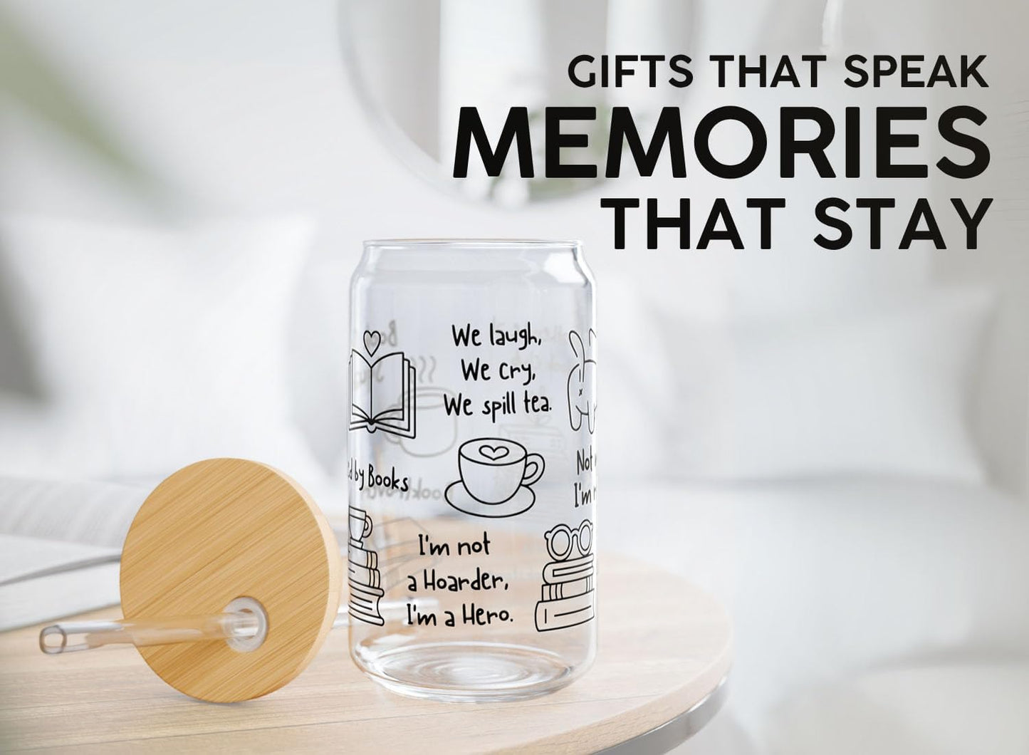 Book Lover Sipper Glass 16oz - Booktrovert - Gift for Book Lovers Women Fiction Romance Readers Custom Name
