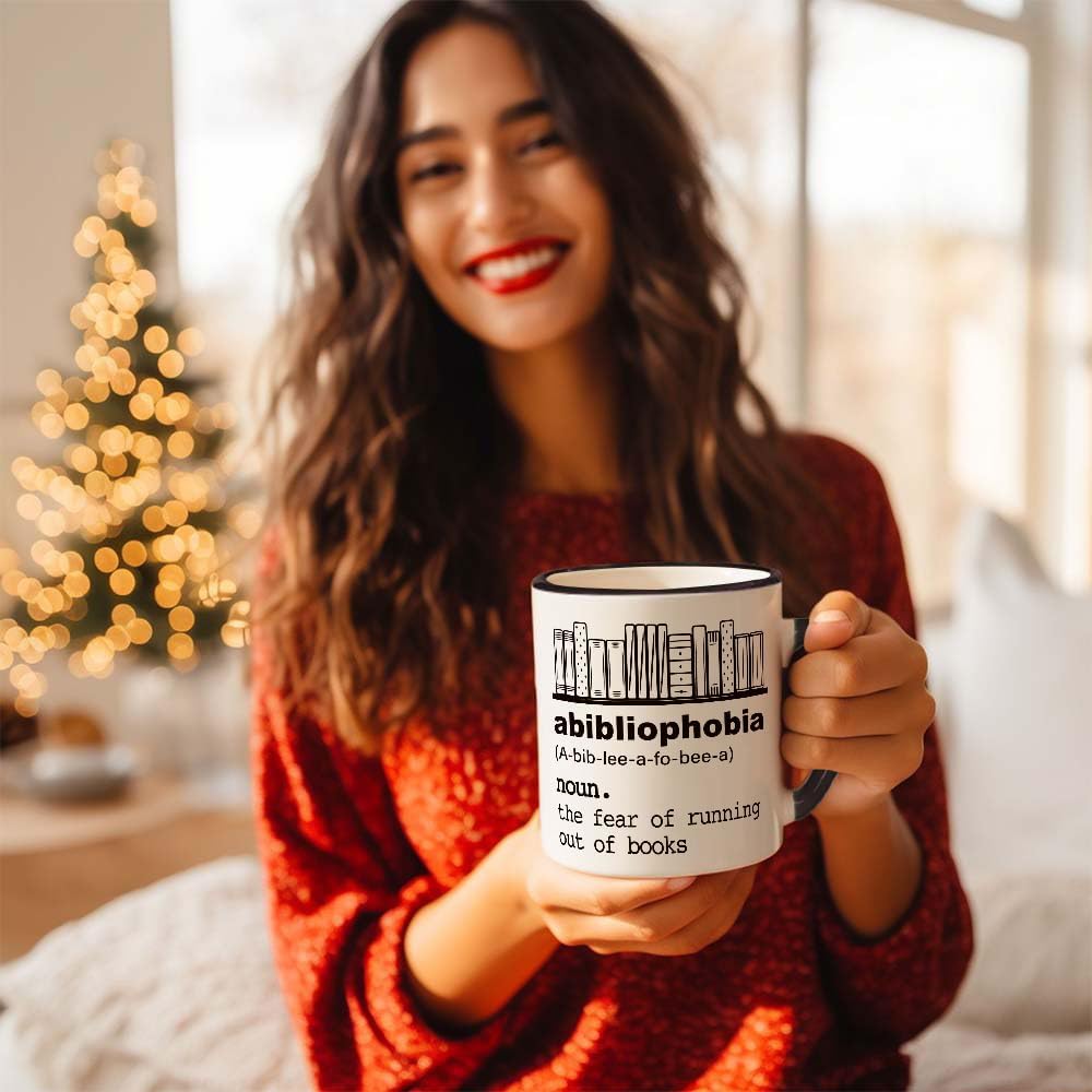 Funny Abibliophobia Mug - Book Lover Gifts for Women Men - Book Lover Mug - Funny Christmas Gifts for Librarian Reader 11OZ