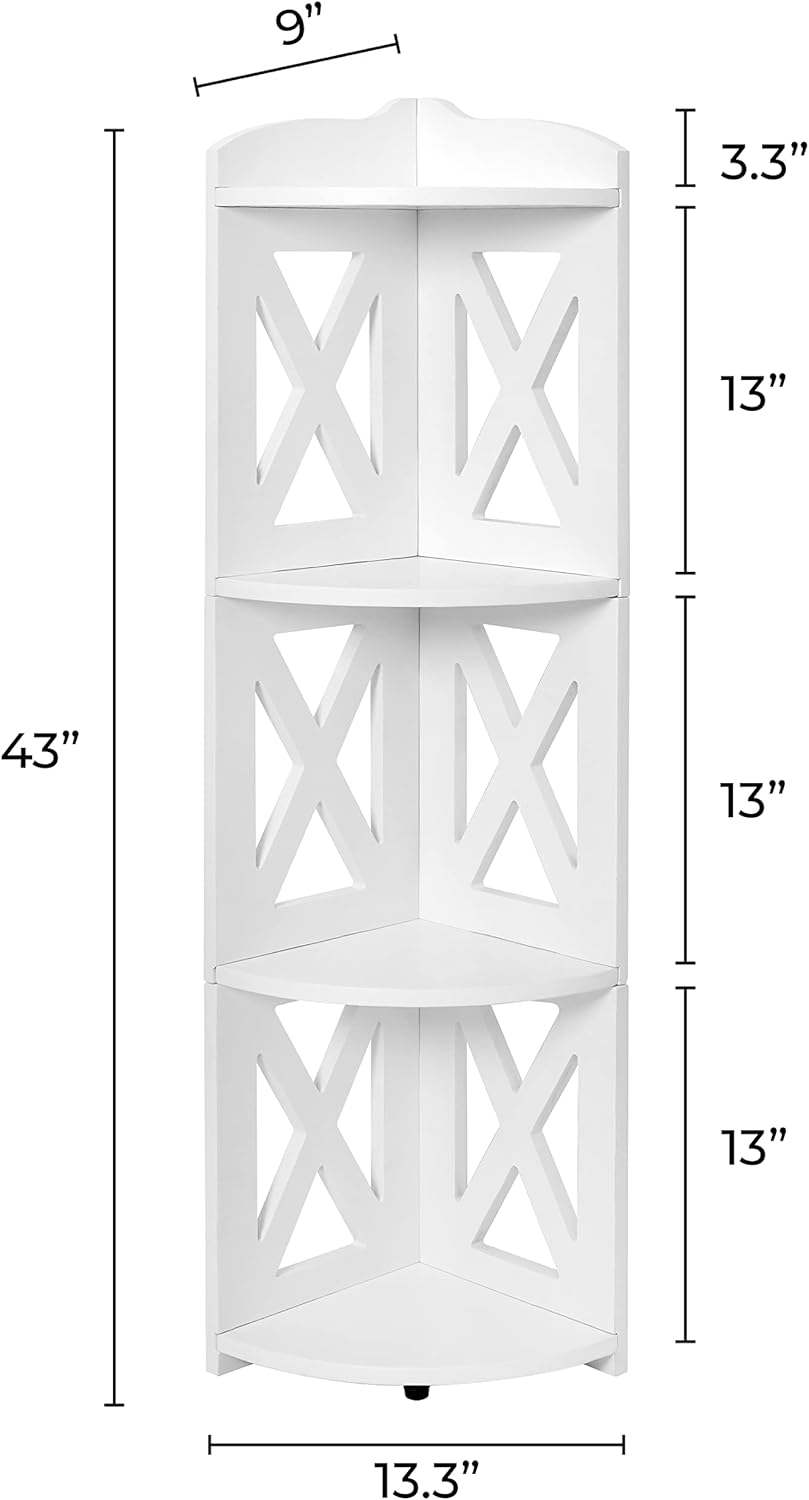 NHZ Corner Shelf Stand, Wood Corner Bookshelf, Corner Bookcase and Plant Stand (White, 4 Tier)