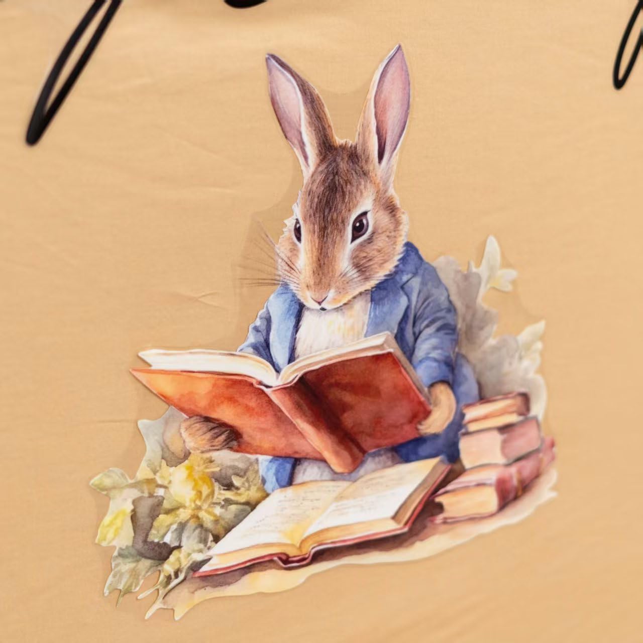 A New Chapter Begins Wall Decal - Spring Easter Party Bunny Stickers, Cute Rabbit Reading Theme Decorations for Baby Shower（Black)
